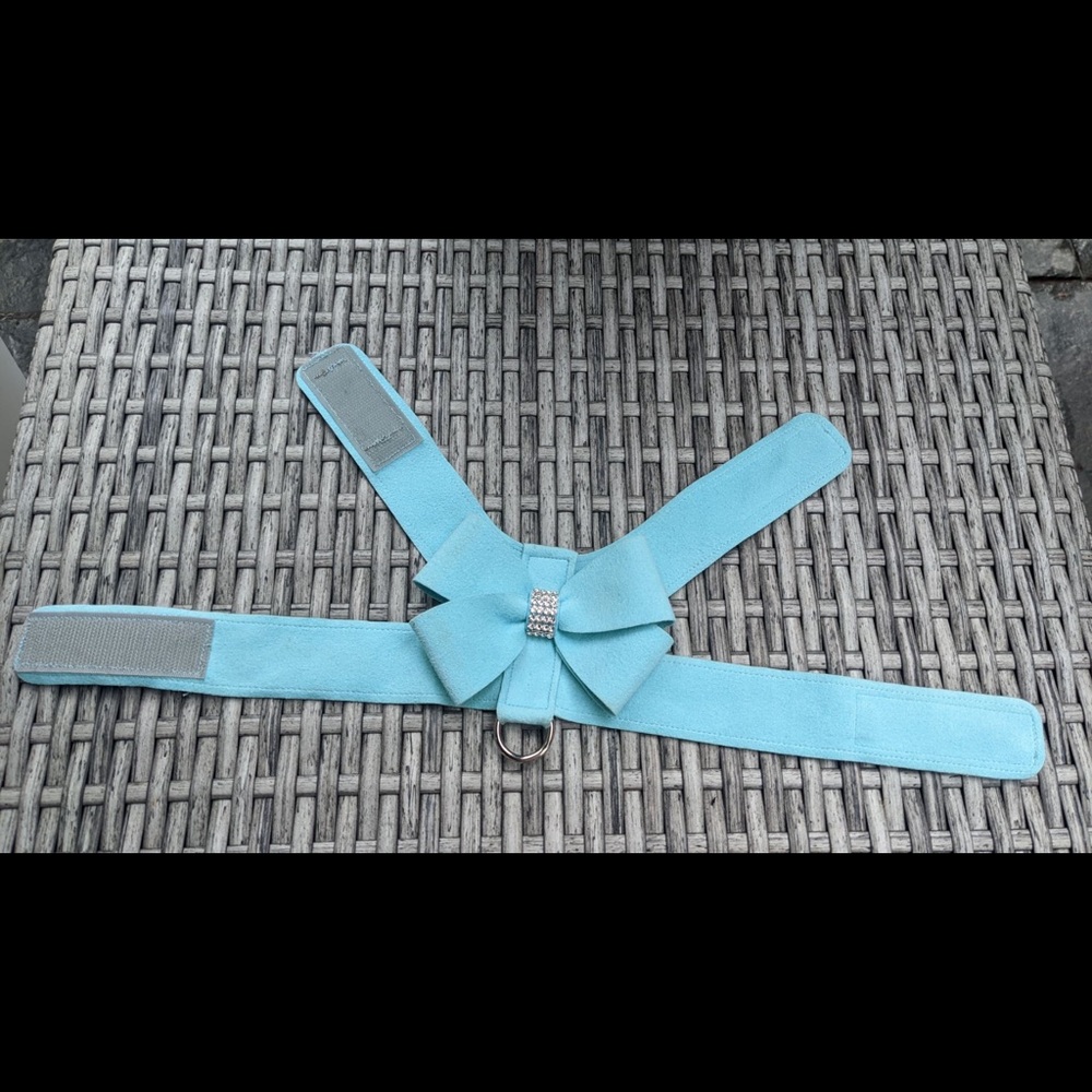 Susan Lanci Tiffany blue Ultrasuede Swarovski Dog Harness / Small